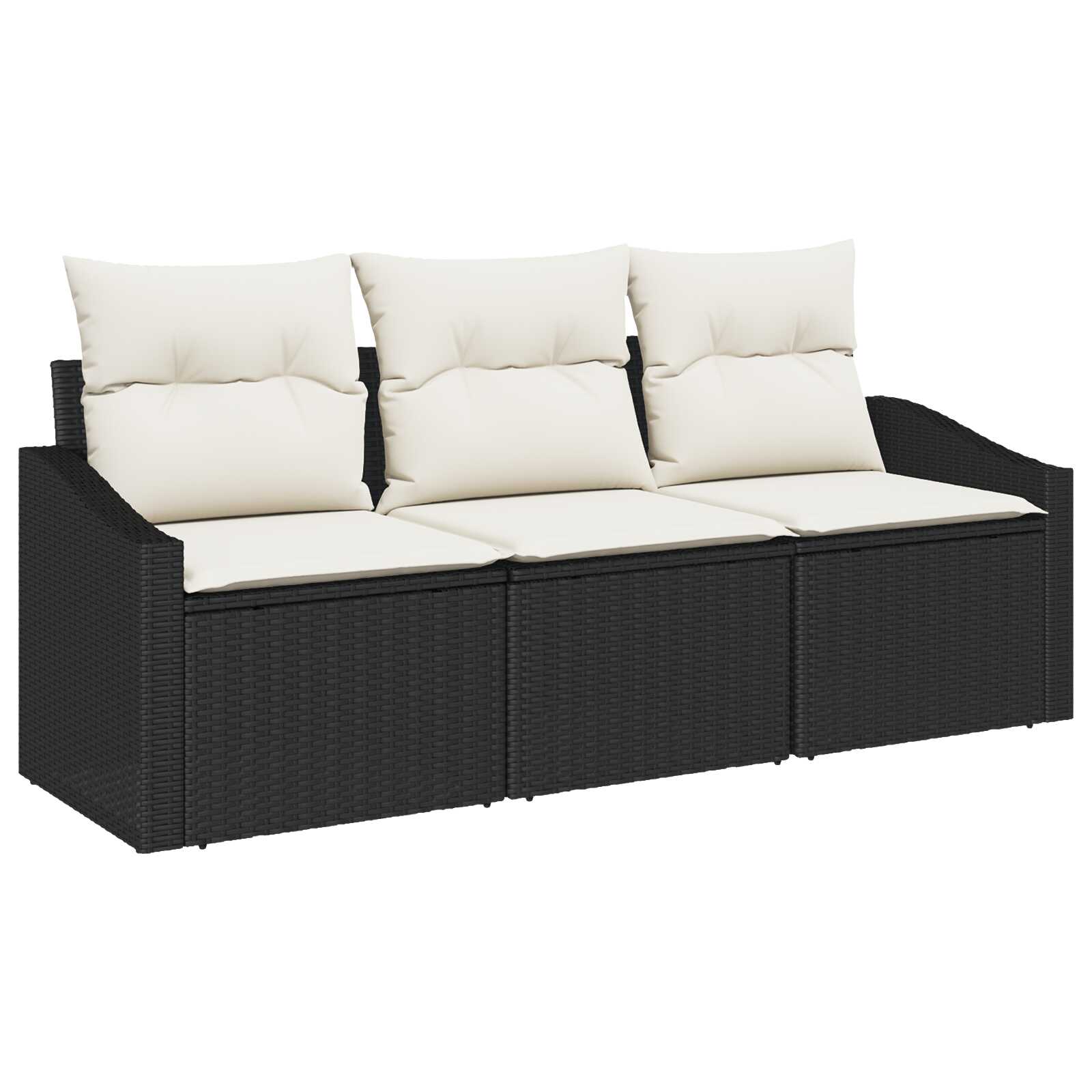 vidaXL Conjunto de Sofás com almofada 3 pcs Preto vime PE