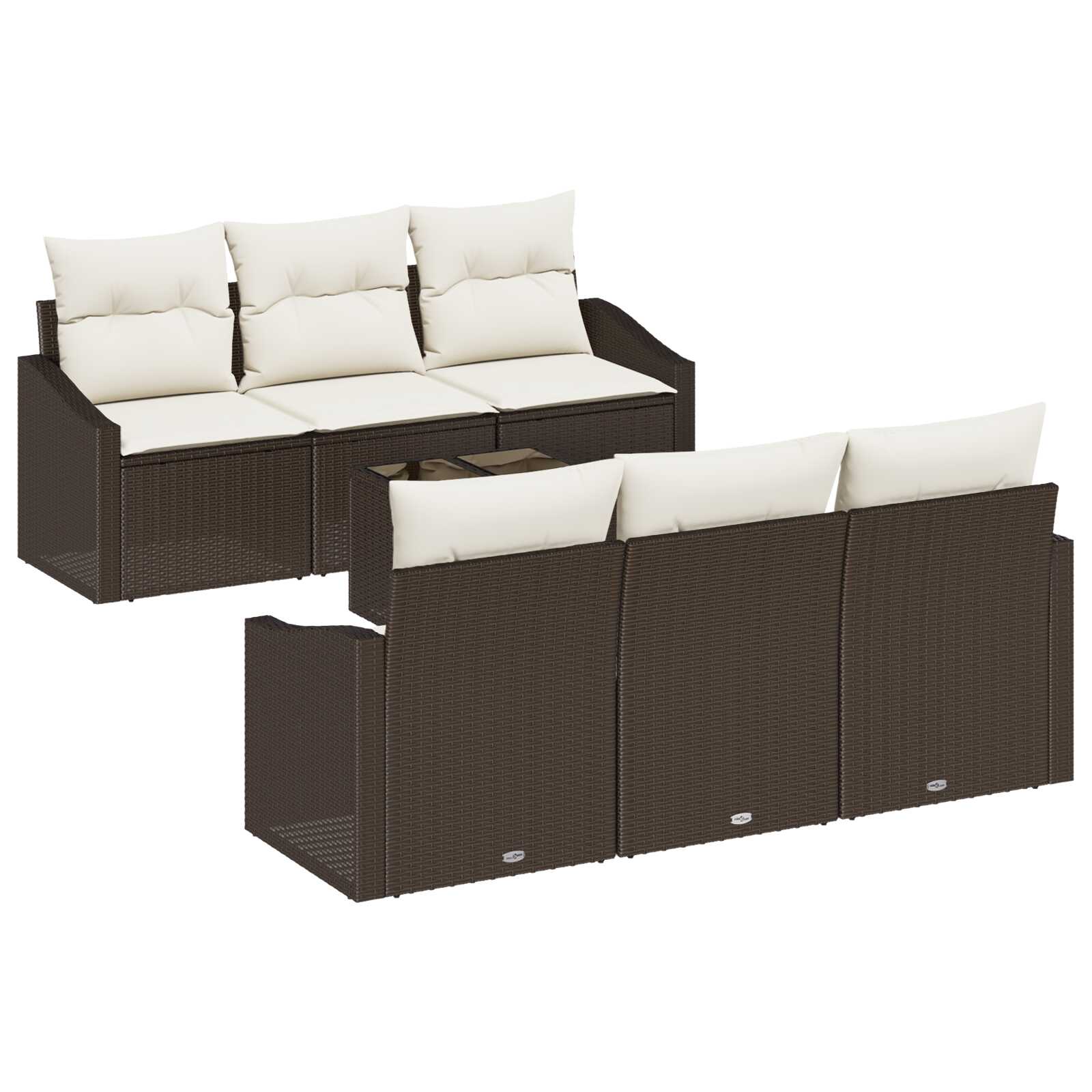 vidaXL Conjunto de Sofás com almofada 7 pcs Marrom e Creme vime PE