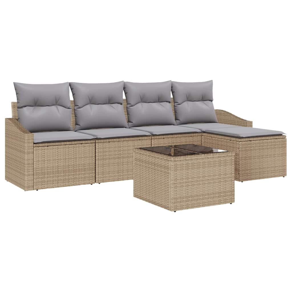 vidaXL Conjunto de Sofás com almofada 6 pcs Bege vime PE