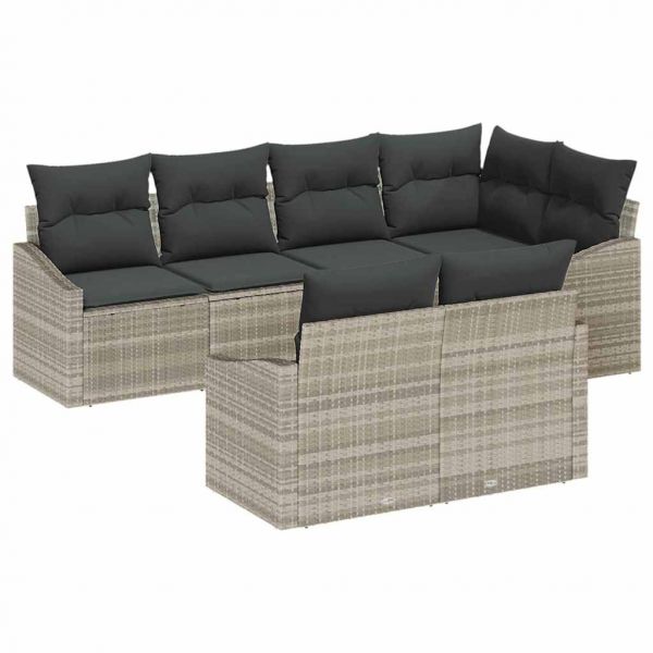vidaXL Conjunto de Sofás com Almofada 7 Peças Cinzento-claro Vime Pe - 3087256839