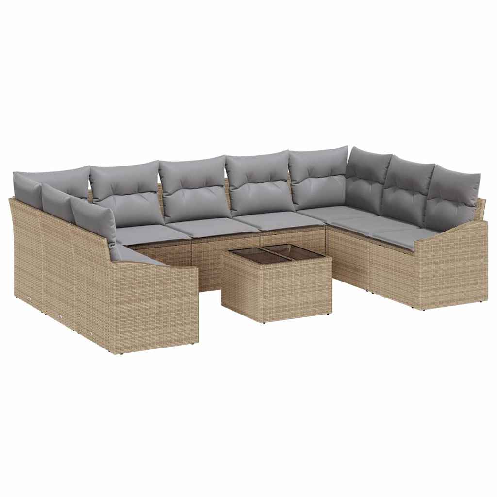 vidaXL Conjunto de Sofás com almofada 10 pcs Bege vime PE