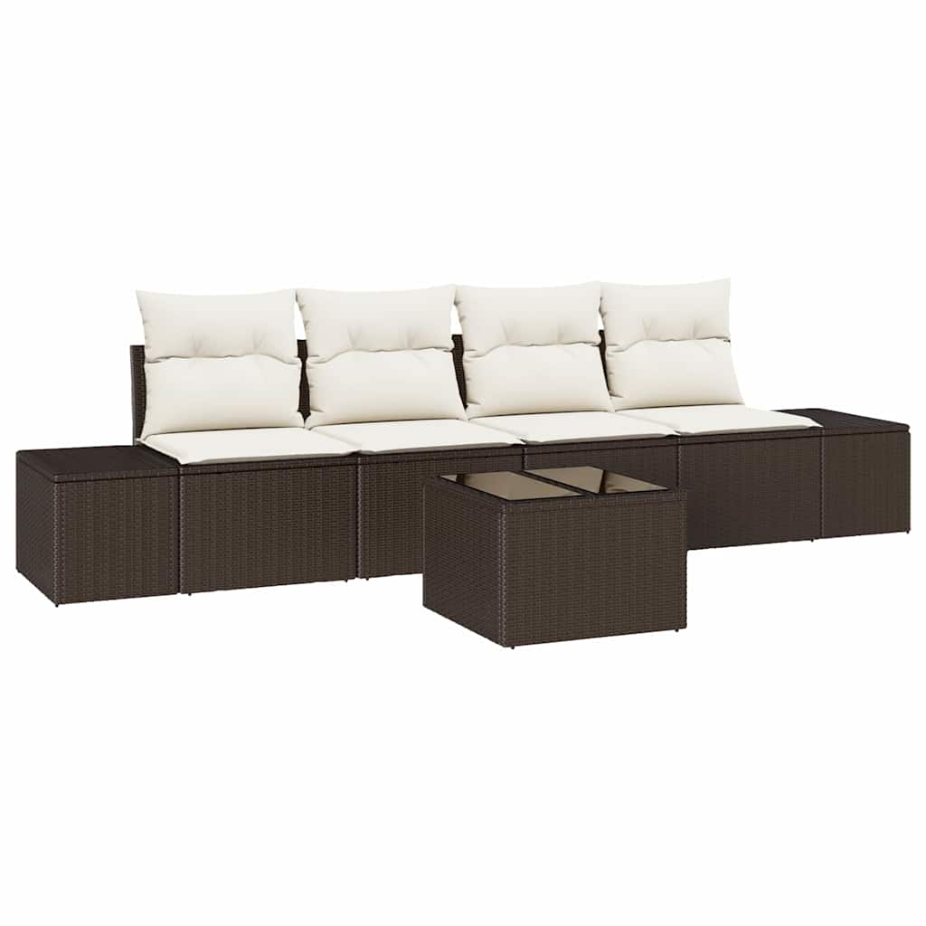 vidaXL Conjunto de Sofás com almofada 5 pcs Marrom e Creme vime PE