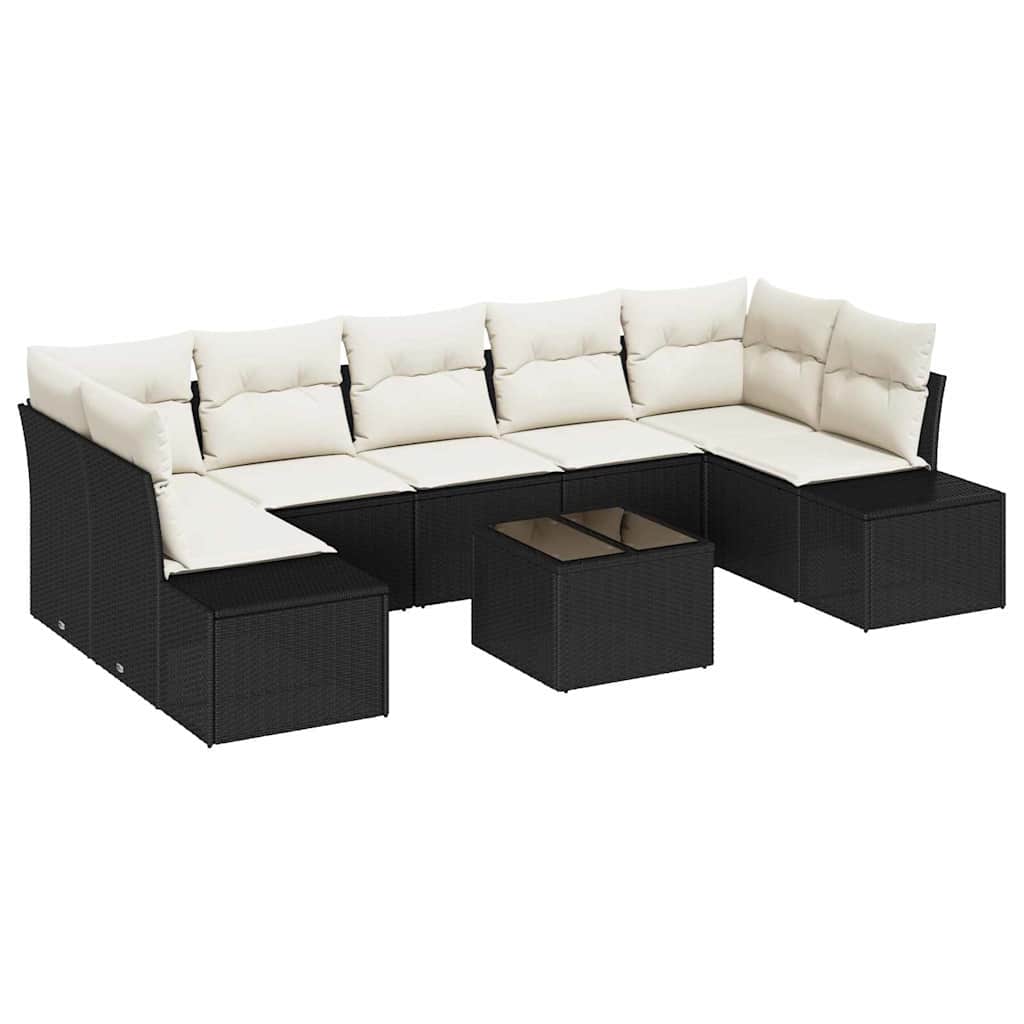 vidaXL Conjunto de Sofá de Jardim com almofada 8 pcs Preto vime PE