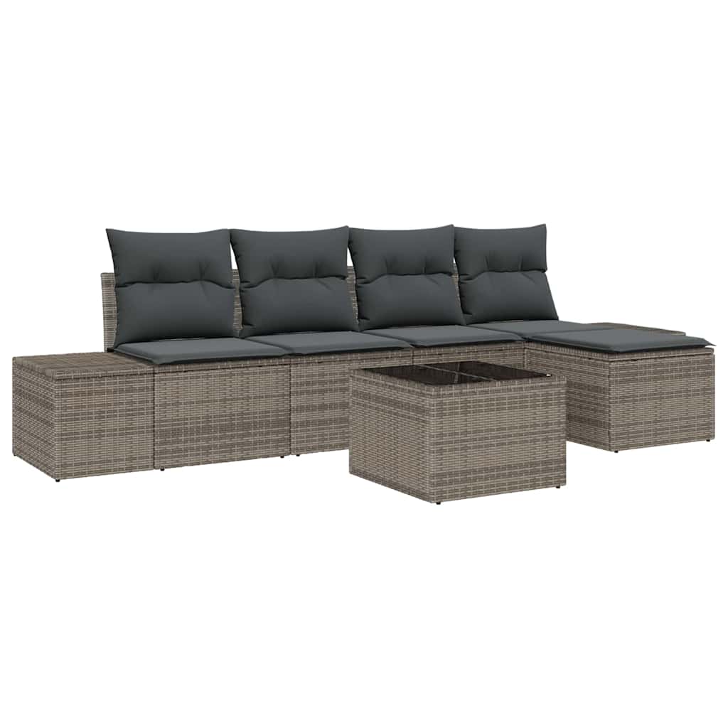 vidaXL Conjunto de Sofá de Jardim com almofada 6 pcs Cinzeto vime PE