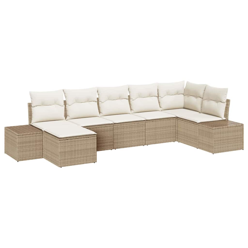 vidaXL Conjunto de Sofá de Jardim com almofada 7 pcs Bege vime PE