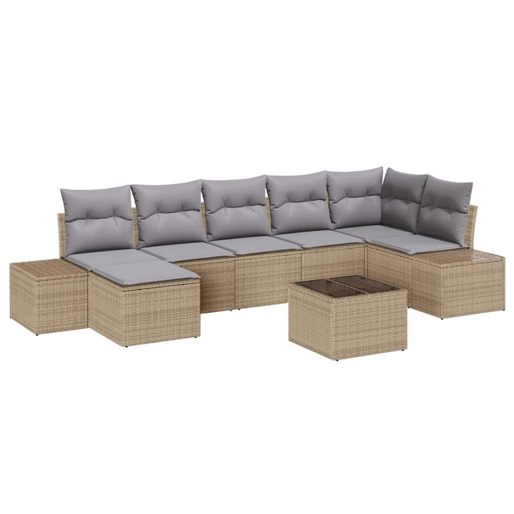 vidaXL Conjunto de Sofá de Jardim com almofada 8 pcs Bege vime PE