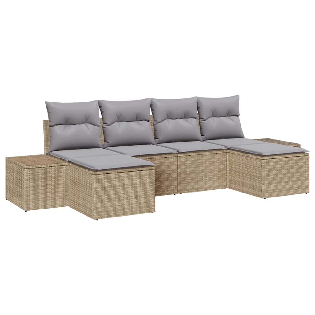 vidaXL Conjunto de Sofá de Jardim com almofada 6 pcs Bege vime PE