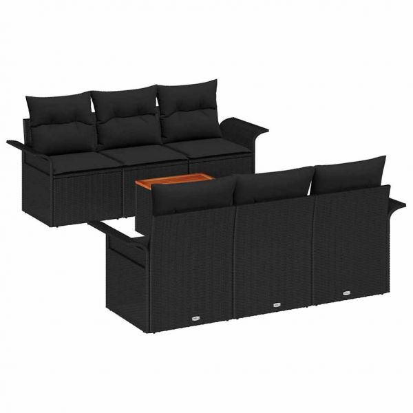 vidaXL Conjunto de Sofá de Jardim com Almofada 7 Peças Preto Vime Pe - 2165034091