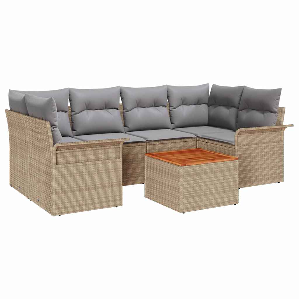 vidaXL Conjunto de Sofá de Jardim com almofada 7 pcs Bege vime PE