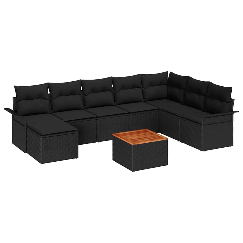 vidaXL Conjunto de Sofá de Jardim com almofada 9 pcs Preto vime PE