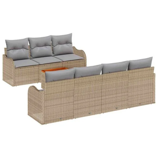 vidaXL Conjunto de Sofá de Jardim com Almofada 8 Peças Bege Vime Pe - 985641578