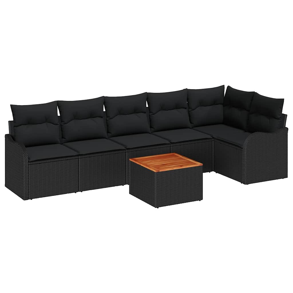 vidaXL Conjunto de Sofá de Jardim com almofada 7 pcs Preto vime PE