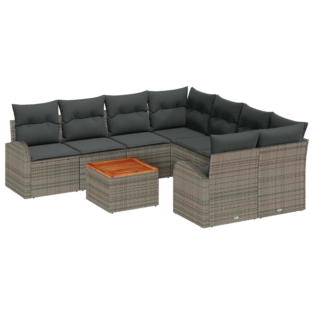 vidaXL Conjunto de Sofá de Jardim com almofada 9 pcs Cinzeto vime PE