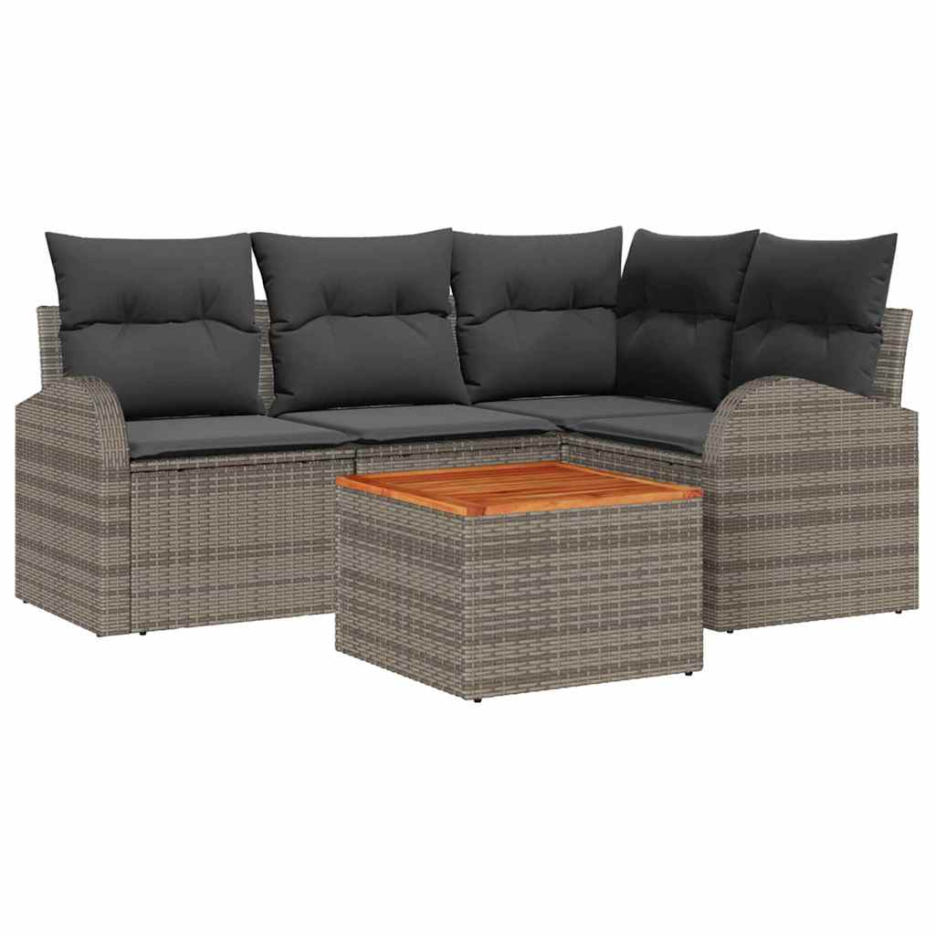 vidaXL Conjunto de Sofá de Jardim com almofada 5 pcs Cinzeto vime PE