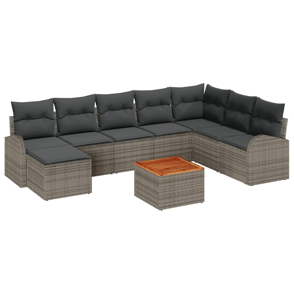 vidaXL Conjunto de Sofá de Jardim com almofada 9 pcs Cinzeto vime PE