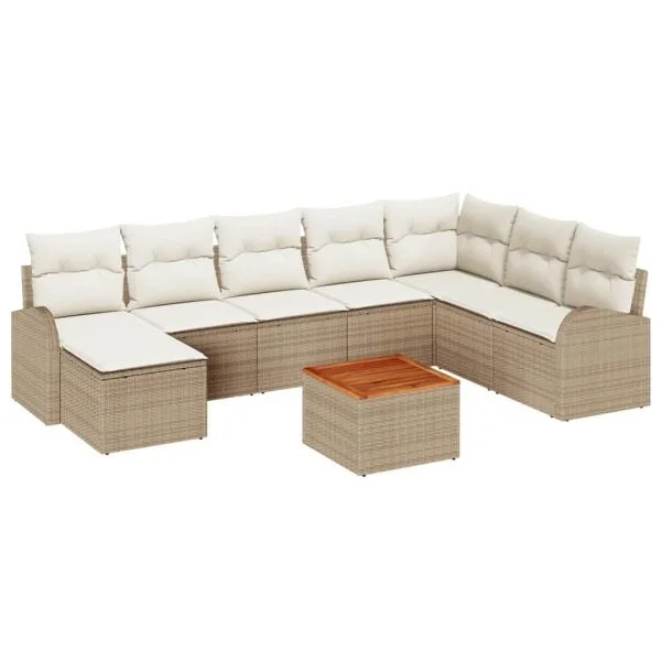 vidaXL Conjunto de Sofá de Jardim com Almofada 9 Peças Bege Vime Pe - 1045864989