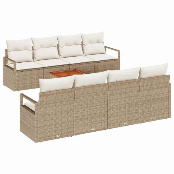 vidaXL Conjunto de Sofá de Jardim com Almofada 9 Peças Bege Vime Pe - 1911590135