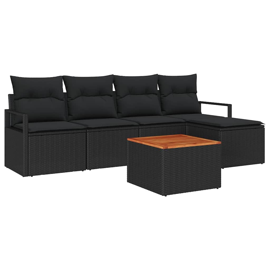 vidaXL Conjunto de Sofá de Jardim com almofada 6 pcs Preto vime PE