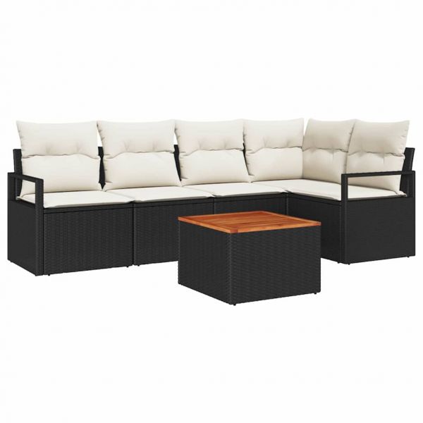 vidaXL Conjunto de Sofá de Jardim com Almofada 6 Peças Preto Vime Pe - 3363936327