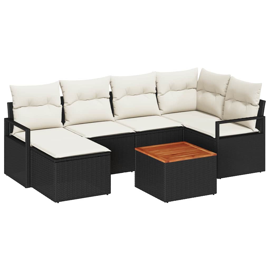 vidaXL Conjunto de Sofá de Jardim com almofada 7 pcs Preto vime PE