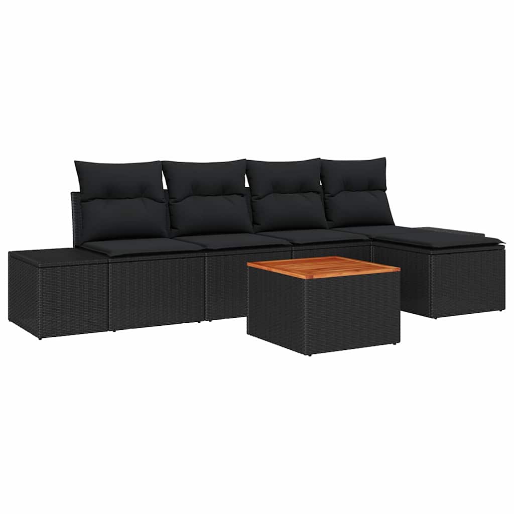vidaXL Conjunto de Sofá de Jardim com almofada 6 pcs Preto vime PE