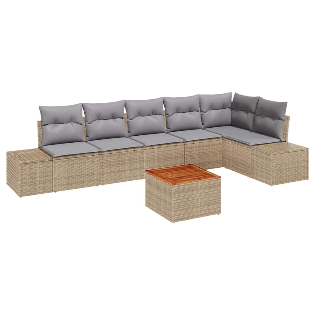 vidaXL Conjunto de Sofá de Jardim com almofada 7 pcs Bege vime PE