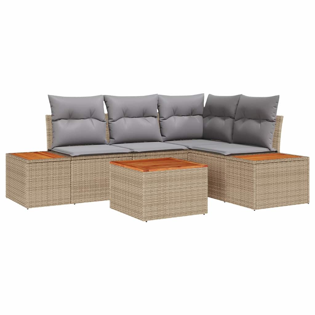 vidaXL Conjunto de Sofá de Jardim 5 pcs Bege Rattan Sintético