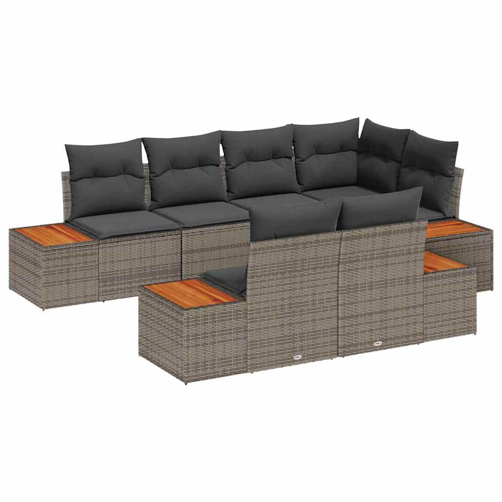 vidaXL Conjunto de Sofá de Jardim com almofada 7 pcs Cinzeto vime PE