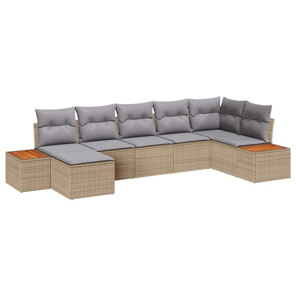 vidaXL Conjunto de Sofá de Jardim com almofada 7 pcs Bege vime PE