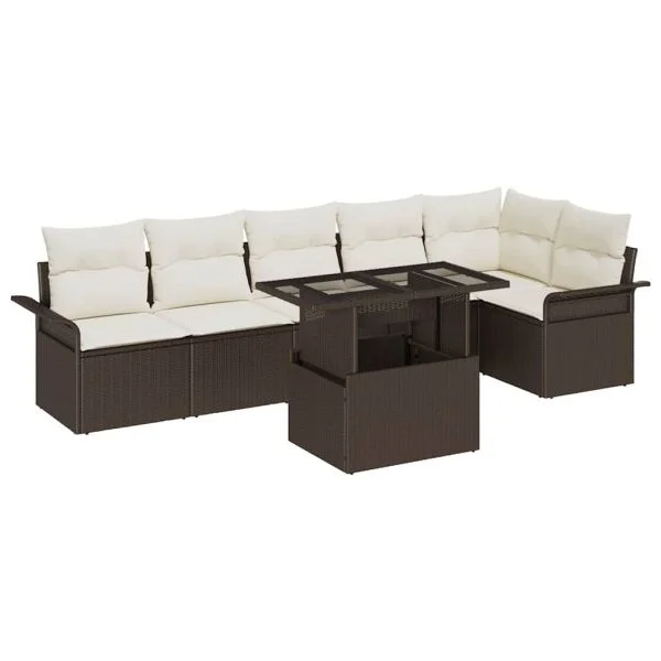 vidaXL Conjunto de Sofá de Jardim 7 Peças Castanho Rattan Sintético - 820822309