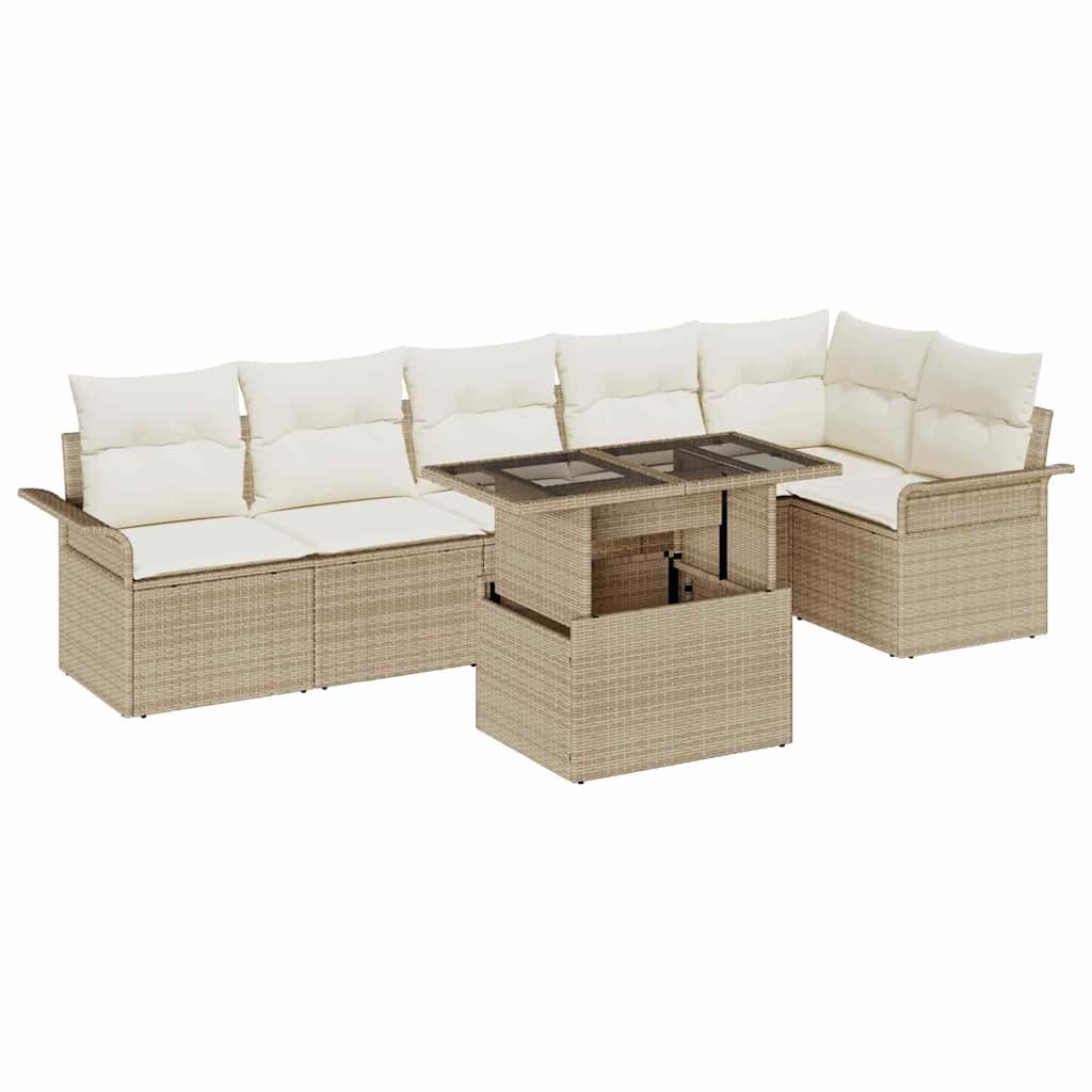 vidaXL Conjunto de Sofá de Jardim 7 pcs Bege Rattan Sintético