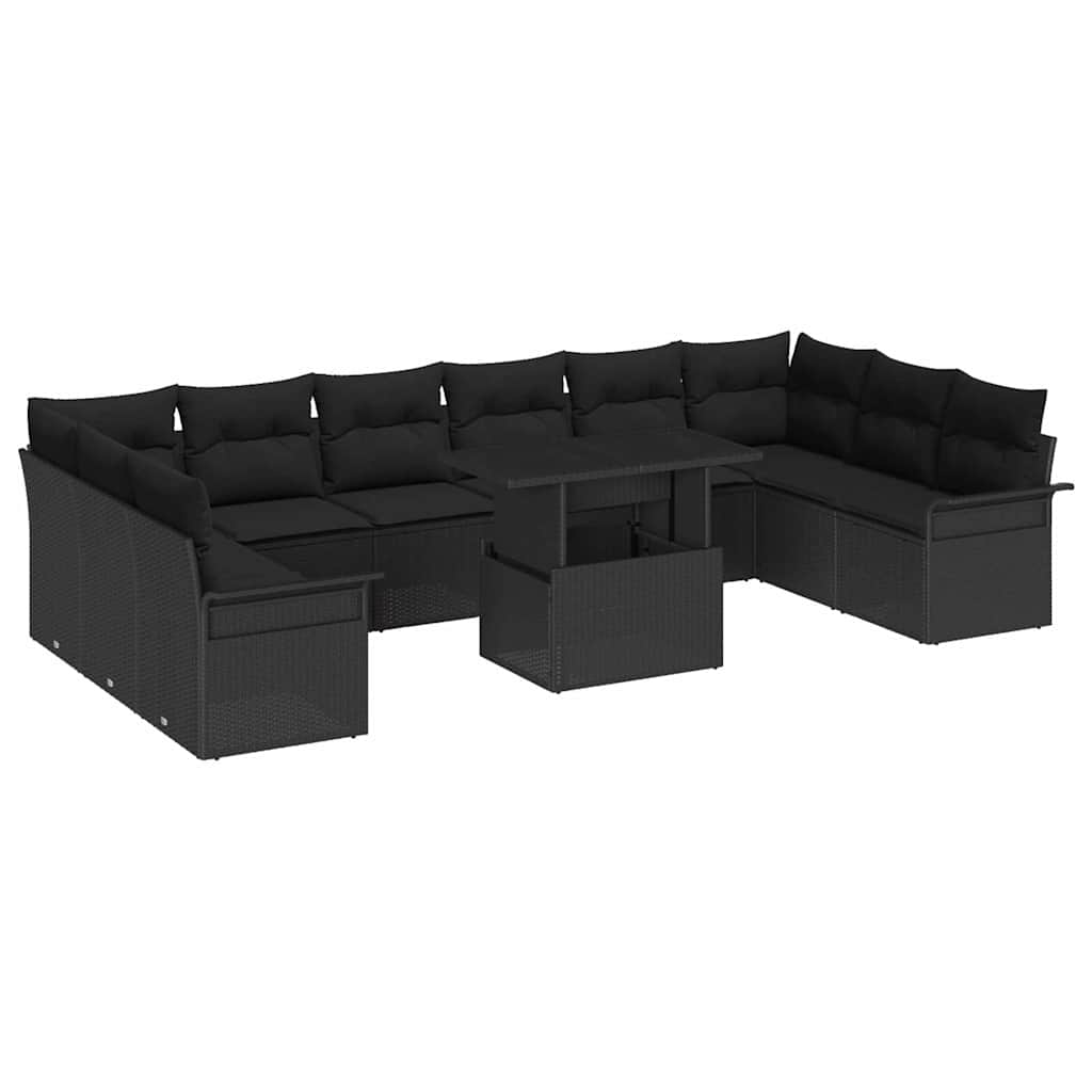 vidaXL Conjunto de Sofá de Jardim 11 pcs Preto Rattan Sintético