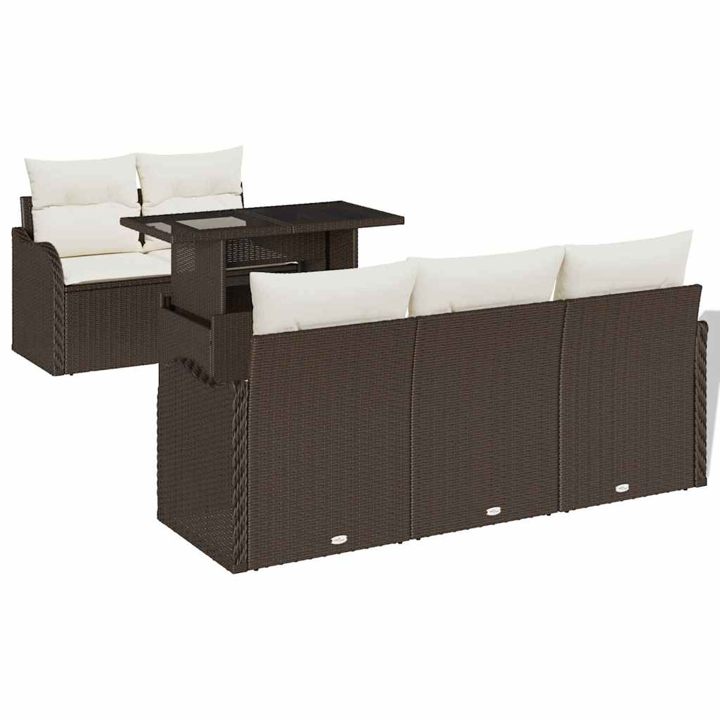 vidaXL Conjunto de Sofá de Jardim com almofada 6 pcs Castanho vime PE
