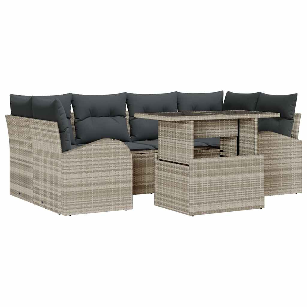 vidaXL Conjunto de Sofá de Jardim com almofada 7 pcs Cinzento-claro