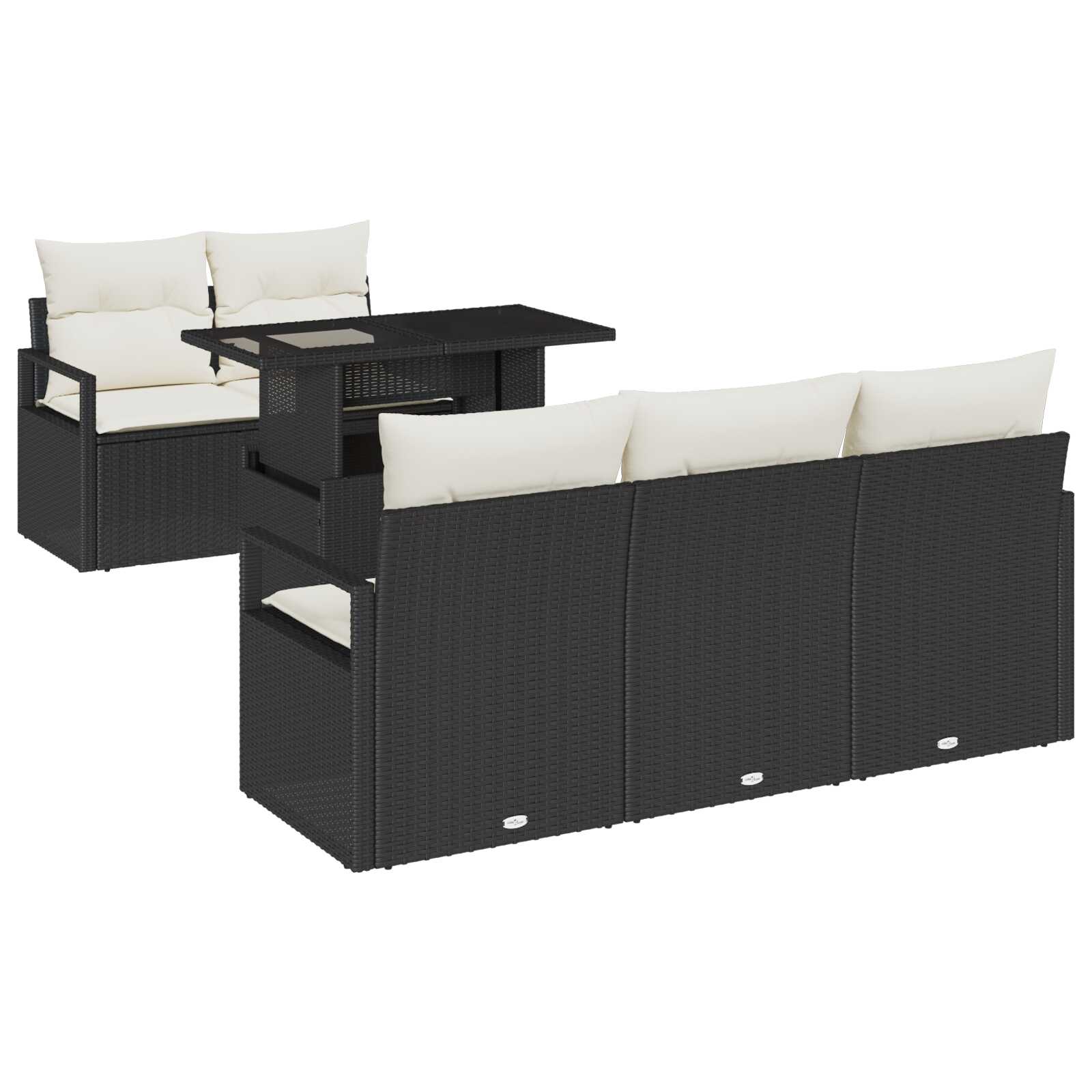 vidaXL Conjunto de Sofá de Jardim com travesseiro 6 pcs Preto vime PE