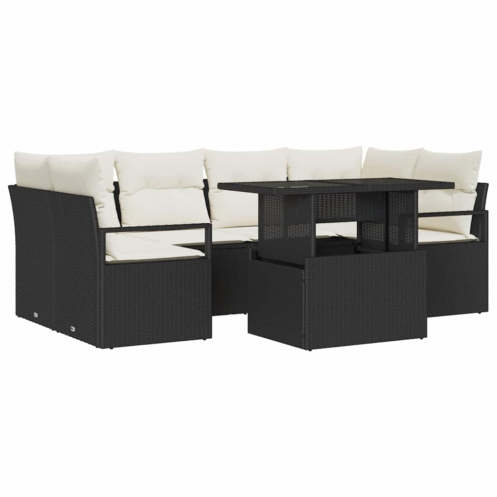 vidaXL Conjunto de Sofá de Jardim com travesseiro 7 pcs Preto vime PE