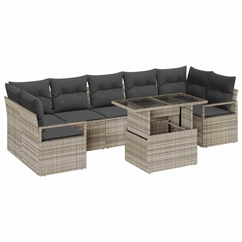vidaXL Conjunto de Sofá de Jardim 8 pcs Cinzento-claro vime PE