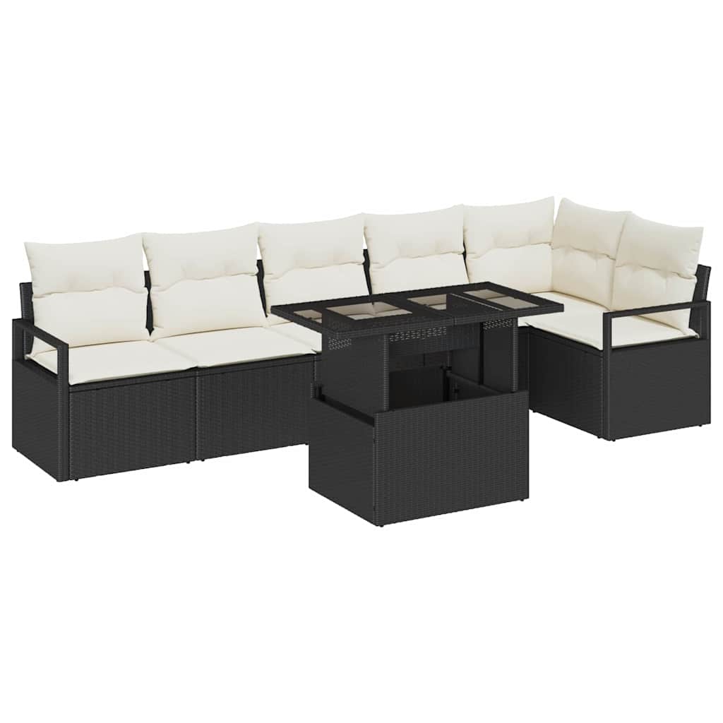 vidaXL Conjunto de Sofá de Jardim 7 pcs Preto Rattan Sintético