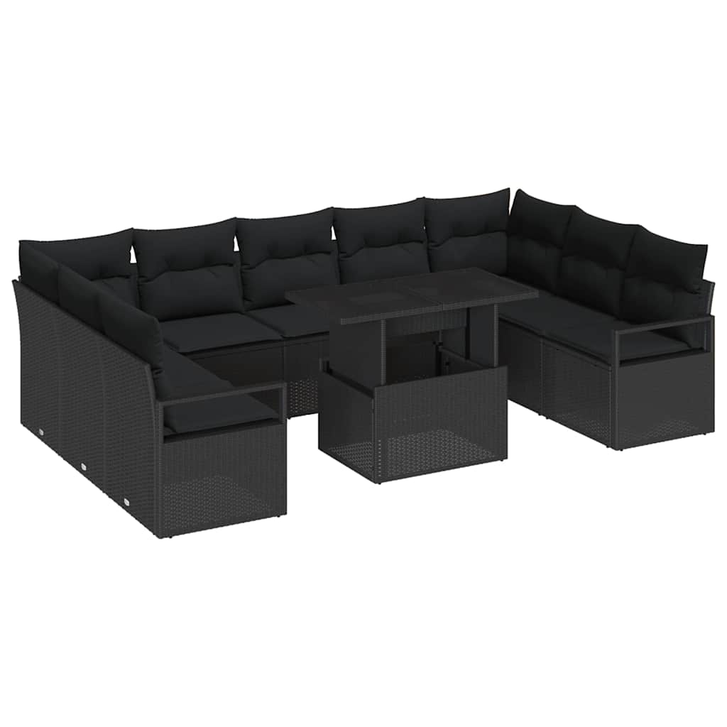 vidaXL Conjunto de Sofá de Jardim com almofada 10 pcs Preto vime PE