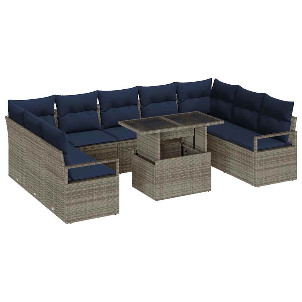 vidaXL Conjunto de Sofá de Jardim 10 pcs Cinza e Azul Marinho