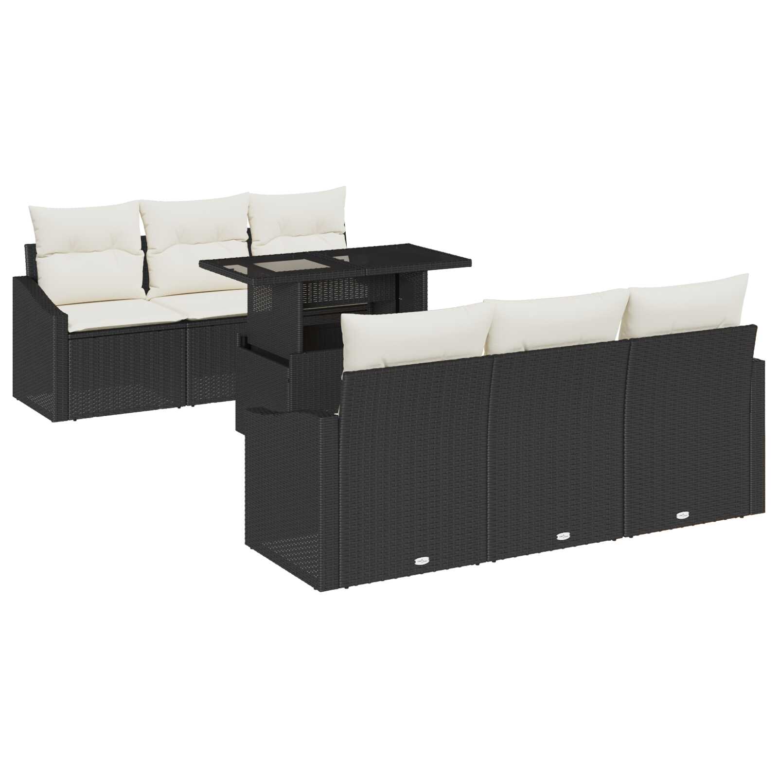 vidaXL Conjunto de Sofá de Jardim 7 pcs Preto e creme 100 x 55 x 73 cm