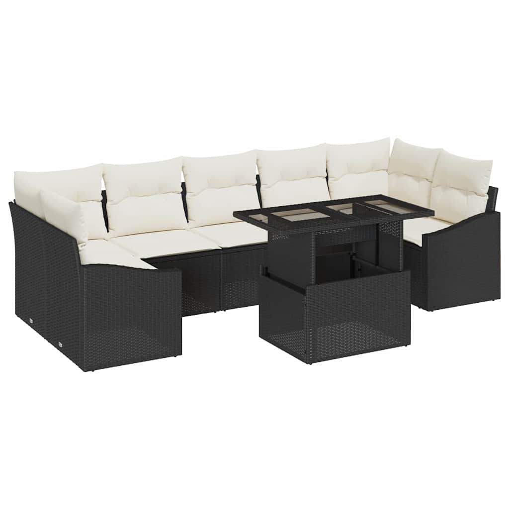vidaXL Conjunto de Sofá de Jardim 8 pcs Preto e Creme vime PE
