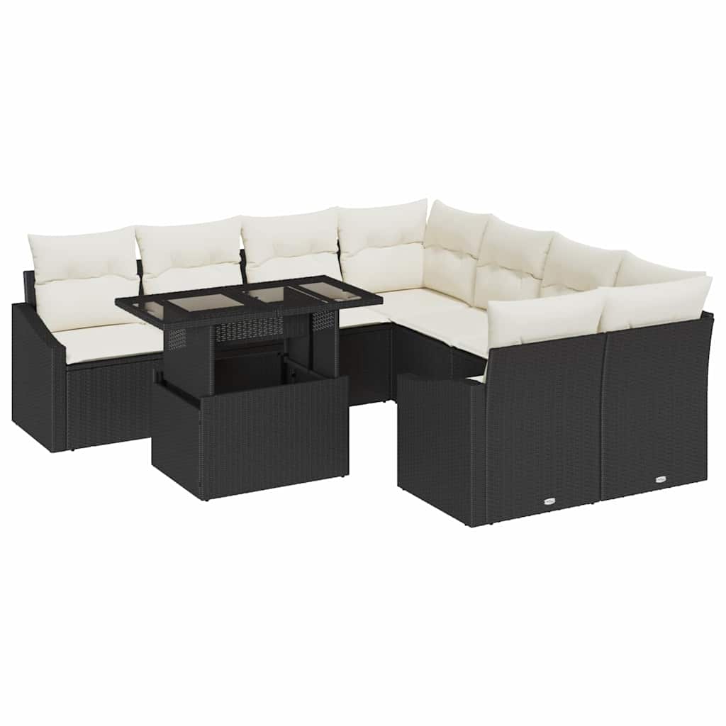 vidaXL Conjunto de Sofá de Jardim 9 pcs Preto e Creme vime PE