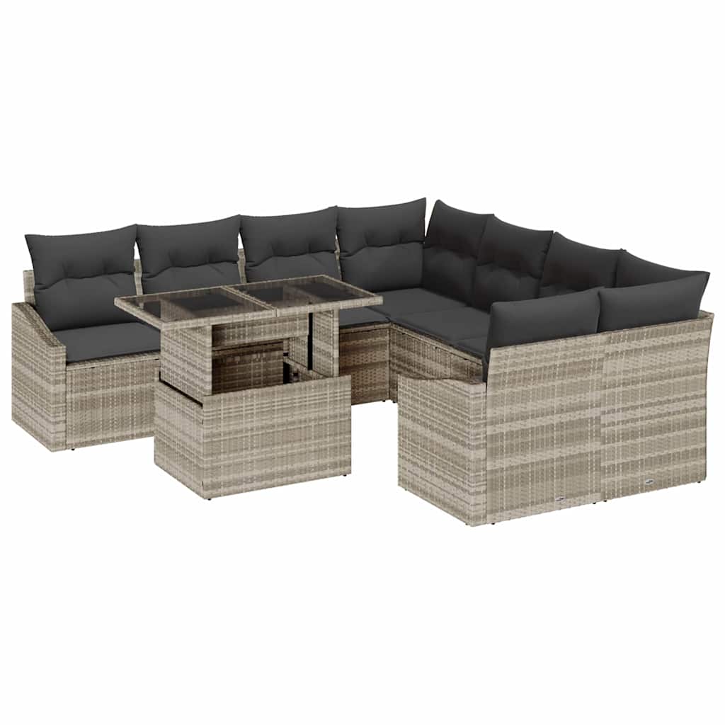 vidaXL Conjunto de Sofá de Jardim 9 pcs Cinzento-claro vime PE