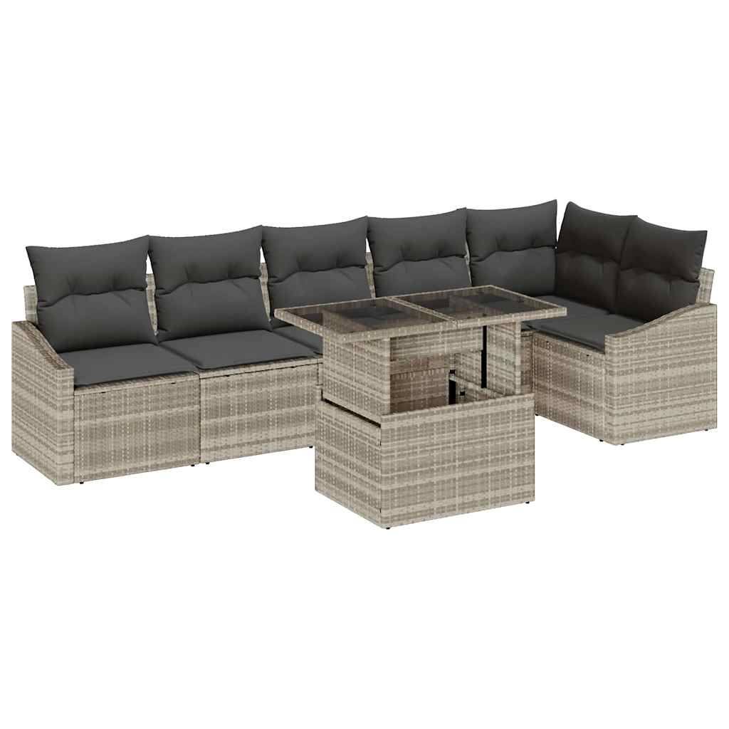 vidaXL Conjunto de Sofá de Jardim 7 pcs Cinzento-claro vime PE