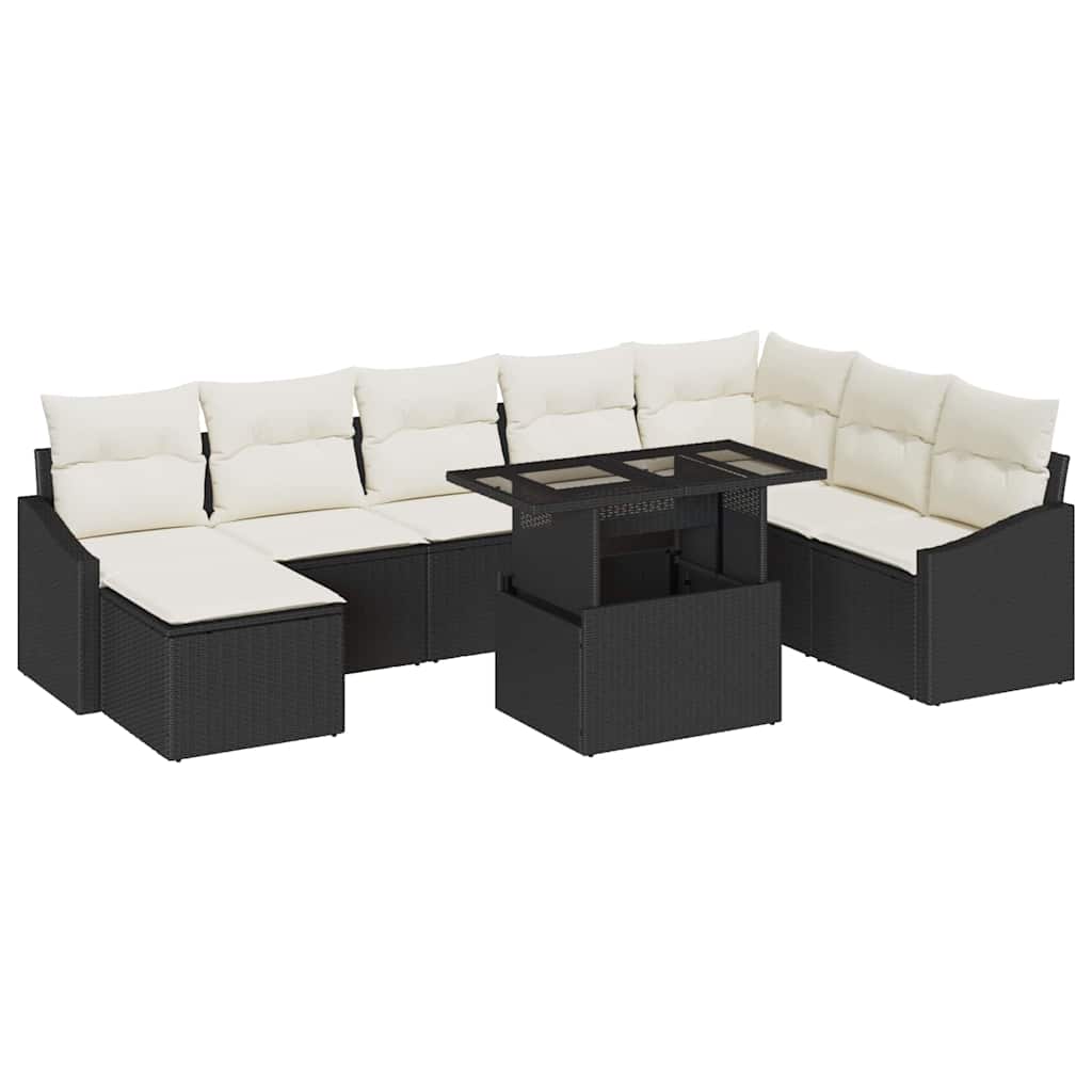 vidaXL Conjunto de Sofás com almofada 9 pcs Preto e Creme vime PE