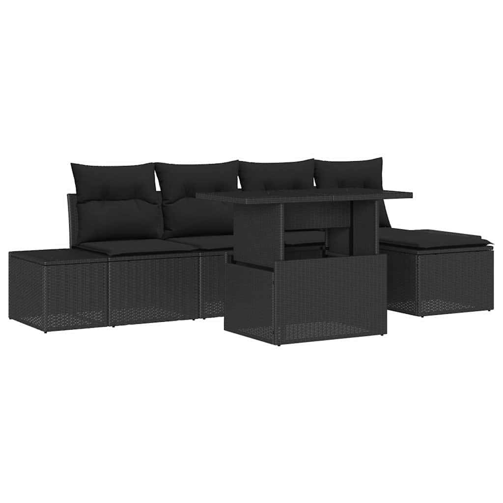 vidaXL Conjunto de Sofá de Jardim com almofada 6 pcs Preto vime PE