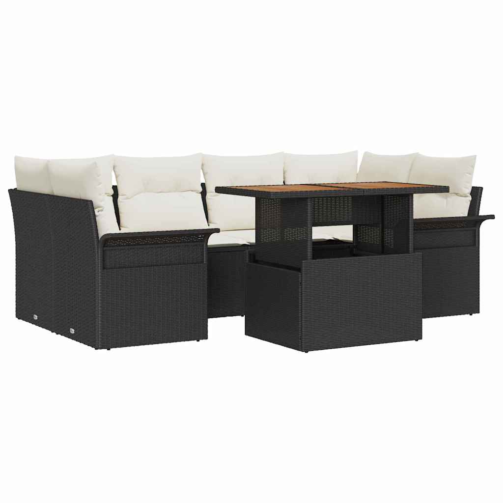 vidaXL Conjunto de Sofá de Jardim com almofada 7 pcs Preto e creme