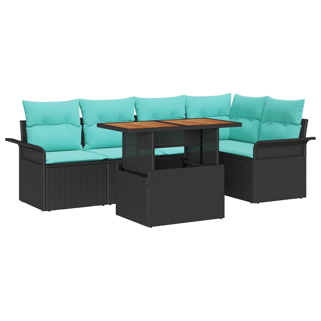 vidaXL Conjunto de Sofá de Jardim 6 pcs Preto e Azul vime PE