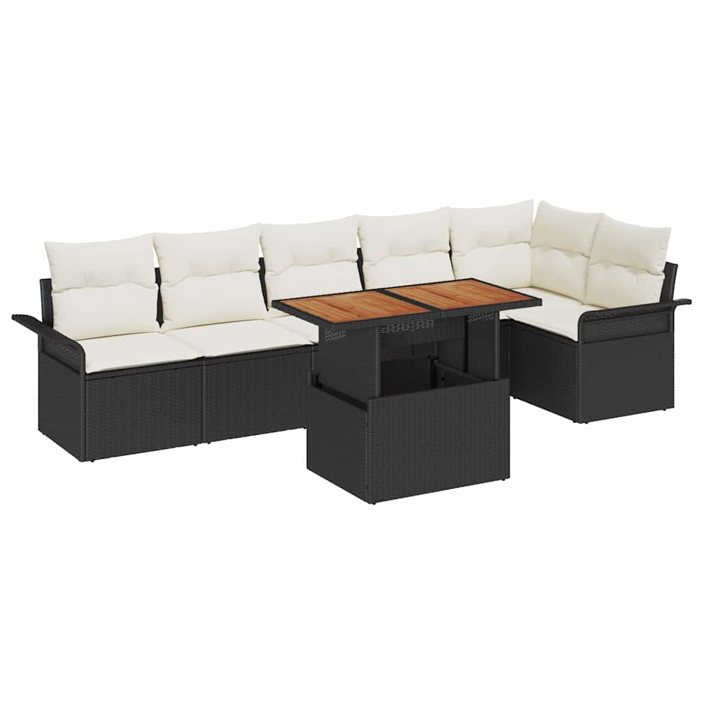 vidaXL Conjunto de Sofá de Jardim 7 pcs Preto e Creme vime PE